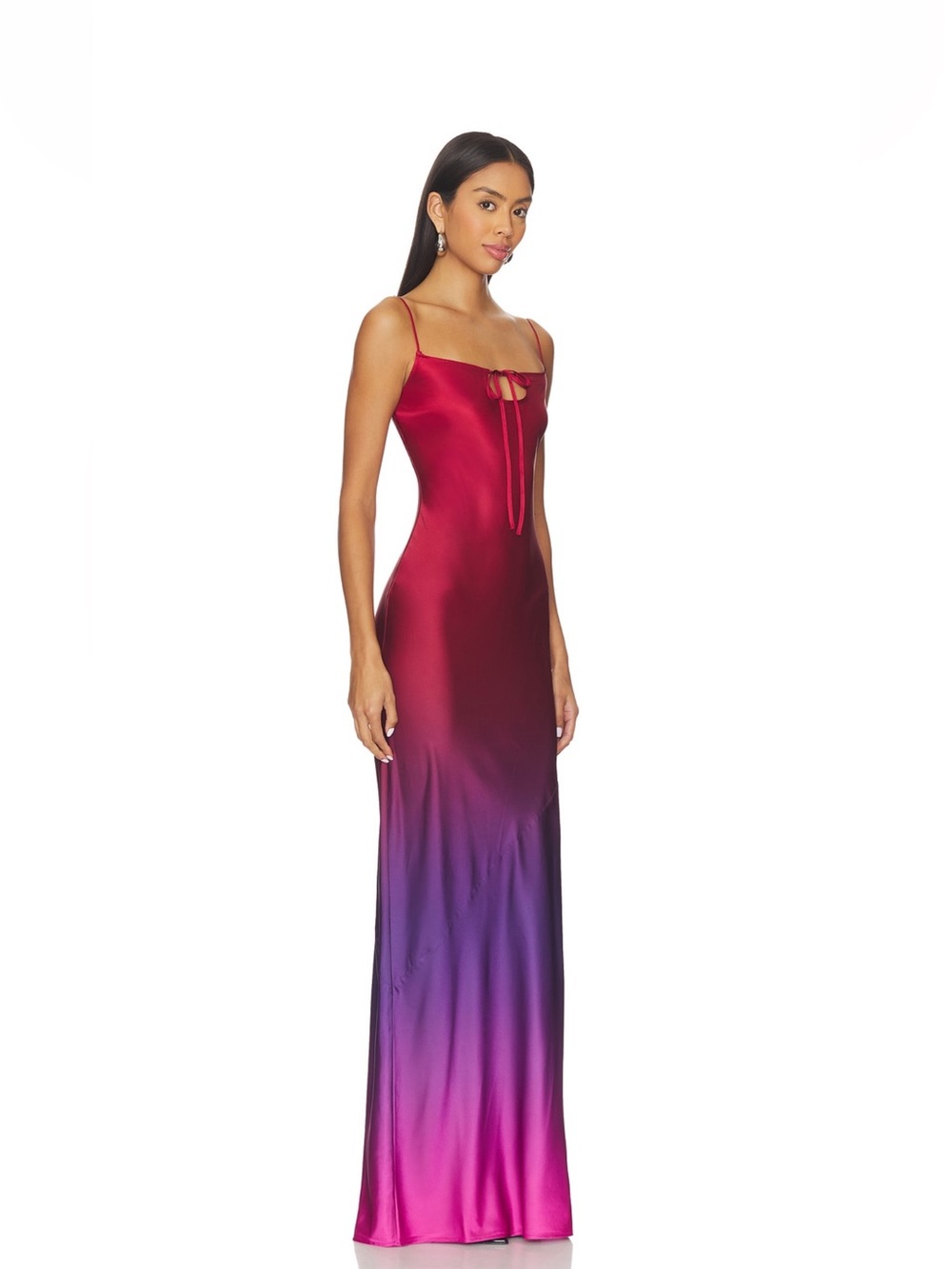 REVOLVE Ombré Red to Purple to Pink Satin Slip Maxi Dress - Picture 2 of 15